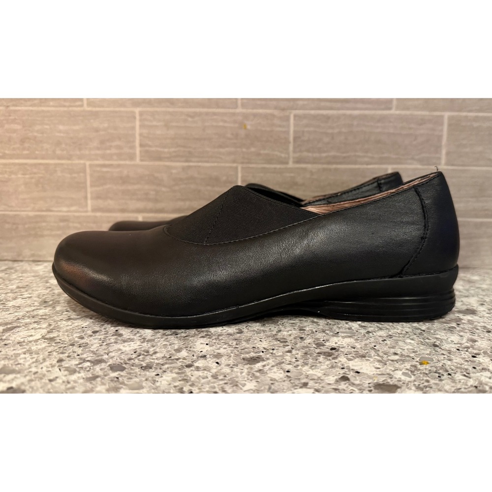Dansko Women's Black Leather Slip On 'Ann' Shoes Round Toe & Elastic Size 38